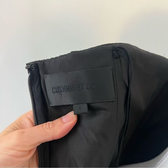 CUSHNIE ET OCHS Strapless Black Duchess Satin Lace Midi Dress Size 6 - Picture 13 of 15